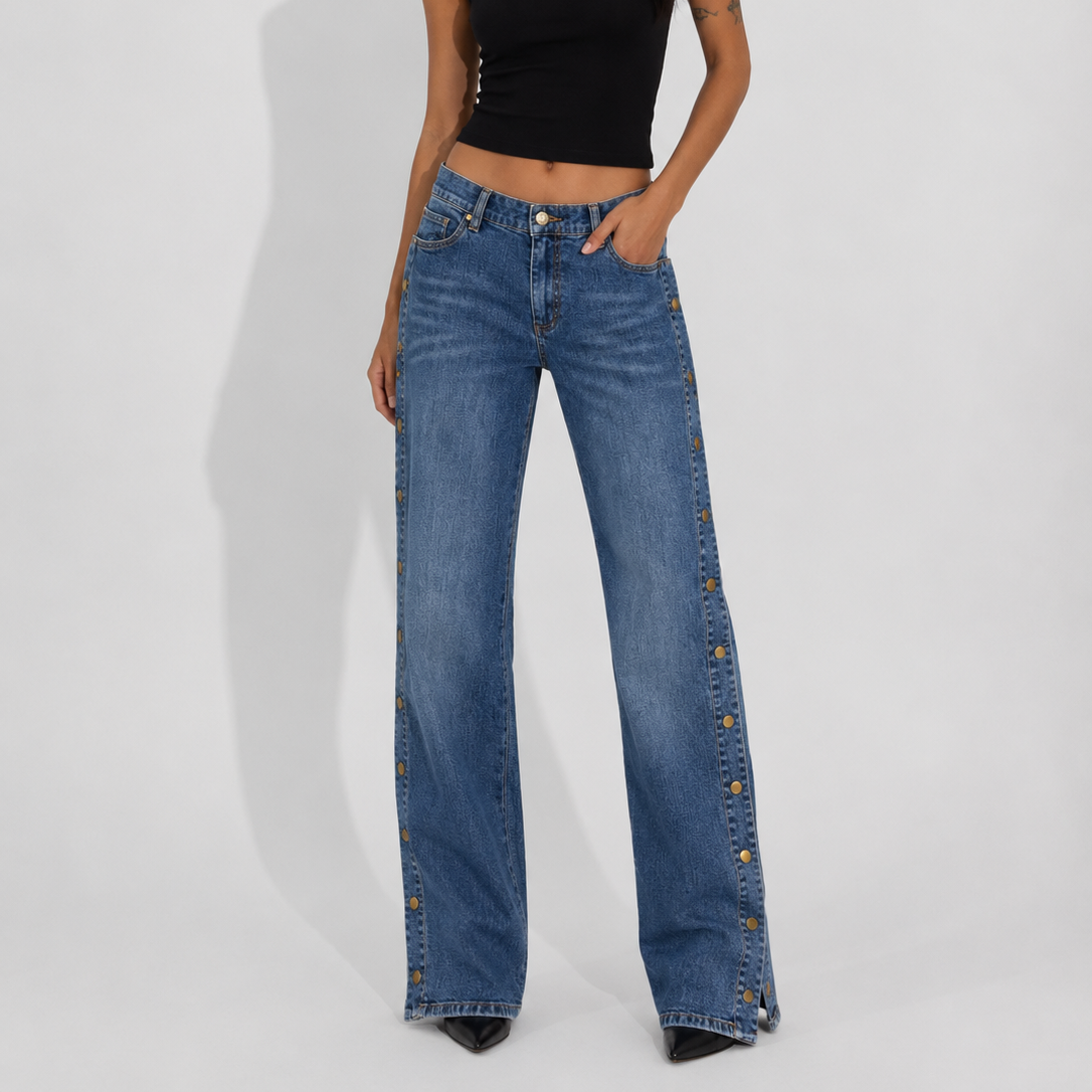 Women's Jeans – Light Wash Side Snap Denim Pants