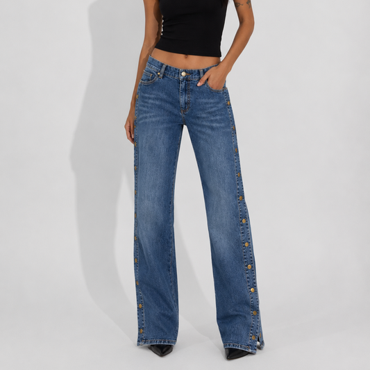 Women's Jeans – Light Wash Side Snap Denim Pants