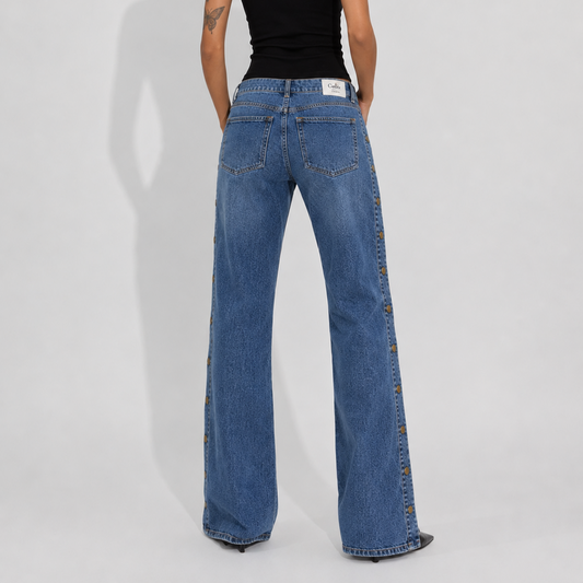 Women's Jeans – Light Wash Side Snap Denim Pants