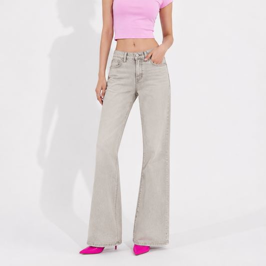 Women's Jeans - Mid Rise Beige Flared Denim
