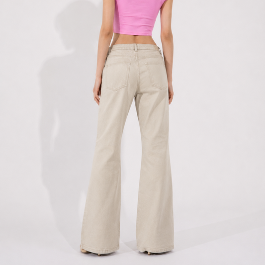 Women's Jeans - Mid Rise Beige Flared Denim