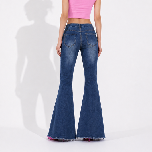Women's Jeans – Mid Rise Wide Leg Retro Flare Denim