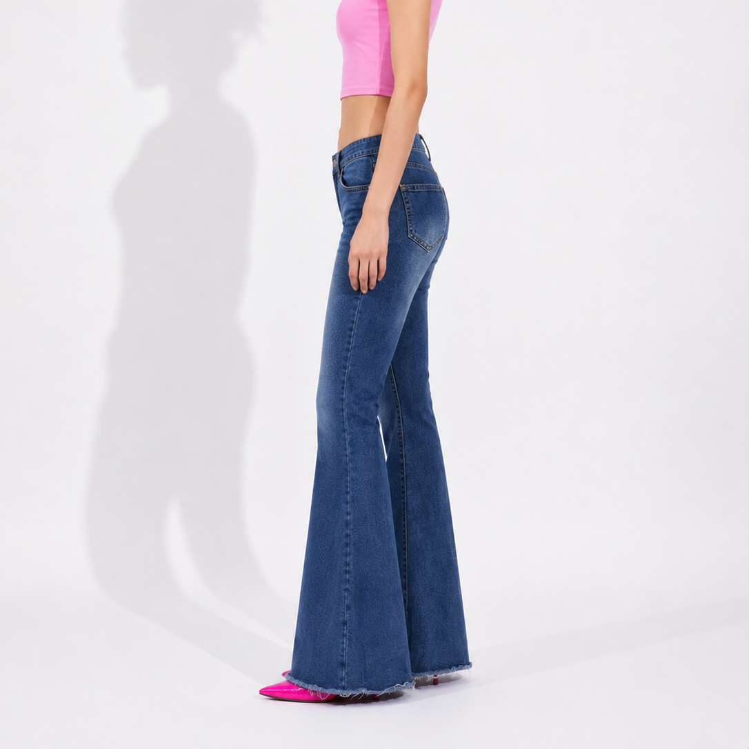 Mid Rise Wide Leg Retro Flare Denim Jeans