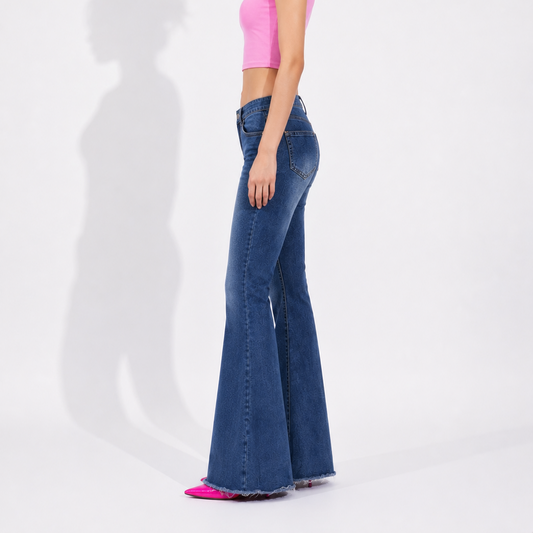 Women's Jeans – Mid Rise Wide Leg Retro Flare Denim