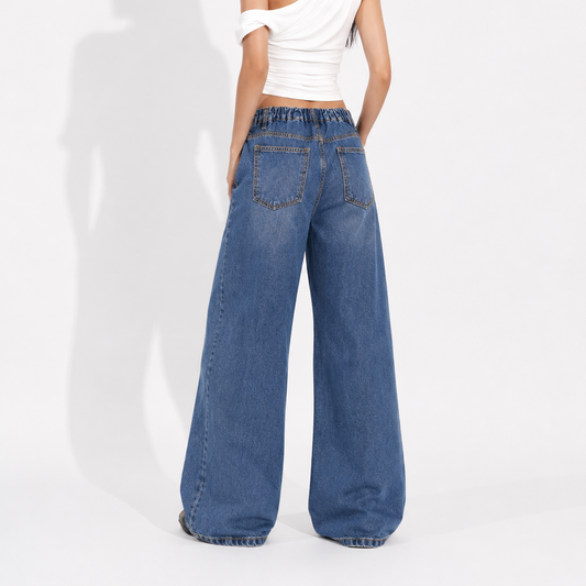 Women's Jeans - Vintage Wide Leg Ripped Denim