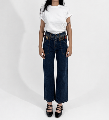 Contrast Belt-Loop Wide Leg Women's Jeans