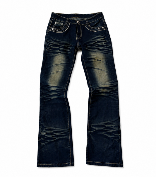 Women's Jeans Bootcut Dark Wash Heavy Whiskering