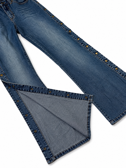 Snap-Side Wide Leg Jeans
