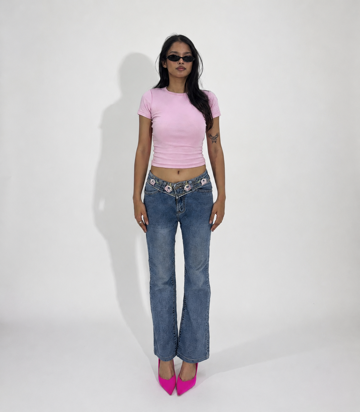 Embroidered Low Rise Straight Leg Women's Jeans