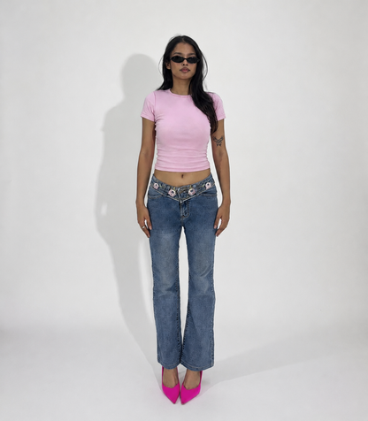 Embroidered Low Rise Straight Leg Women's Jeans