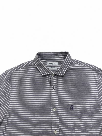 Heritory Grey & White Striped Short Sleeve Shirt