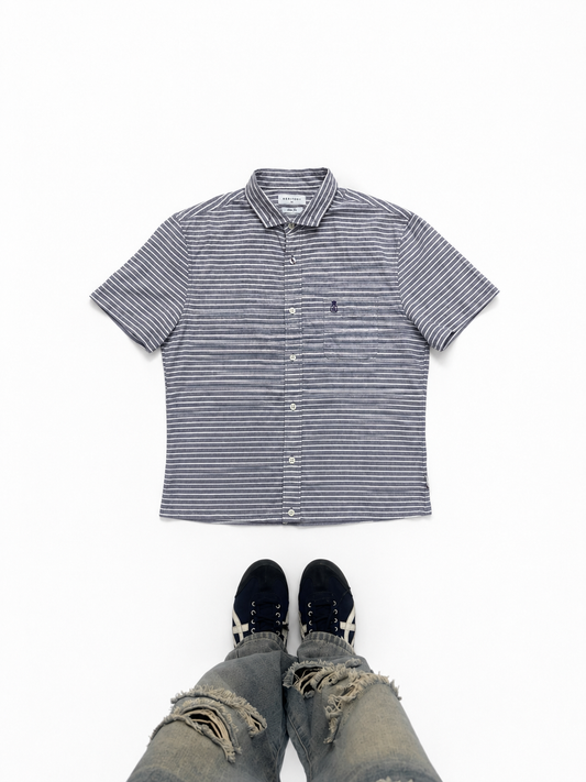 Men's Shirt Heritage Grey & White Striped Short Sleeve