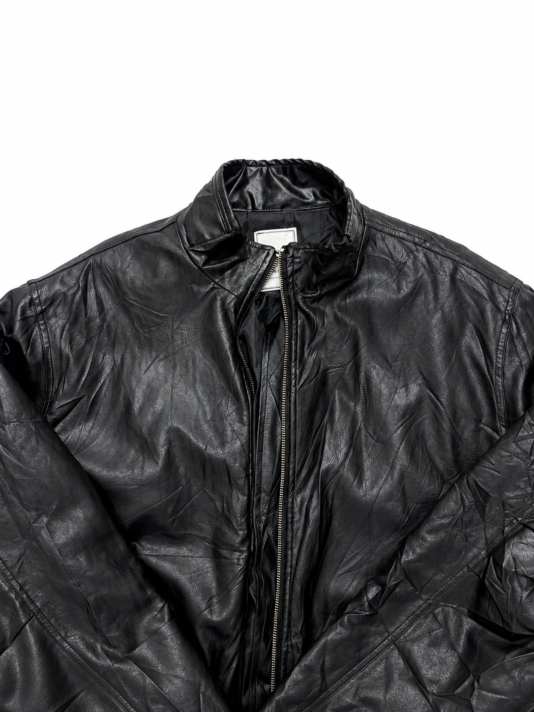 Vintage Unisex Black Leather Bomber Jacket with Zip Closure
