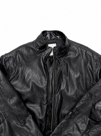 Vintage Unisex Black Leather Bomber Jacket with Zip Closure