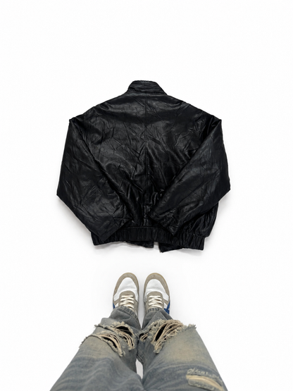 Vintage Unisex Black Leather Bomber Jacket with Zip Closure
