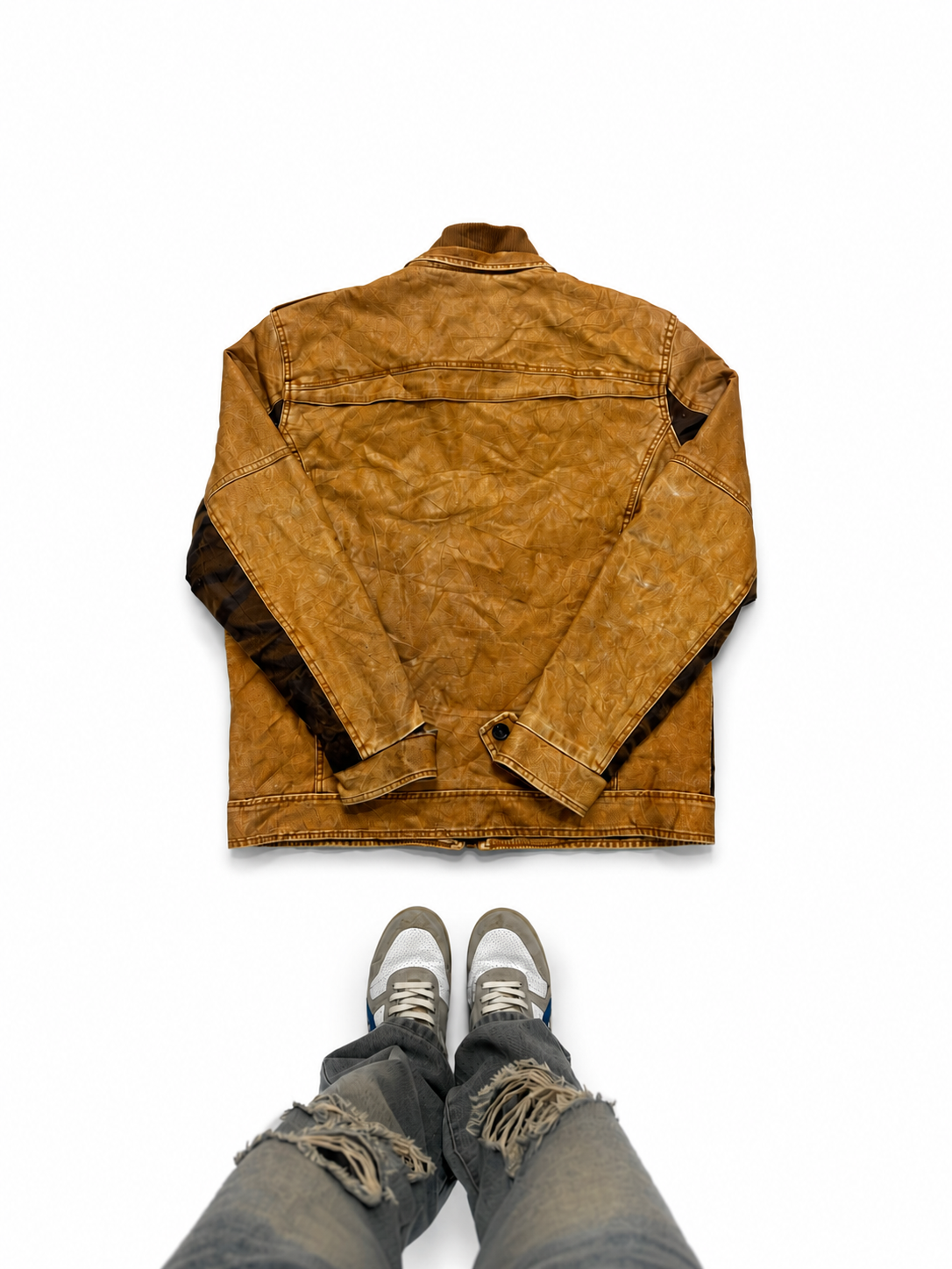 Vintage Unisex Tan Moto Leather Jacket with Contrast Panels