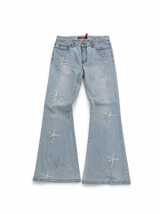 Women's Vintage Light Wash Embroidered Flared Jeans