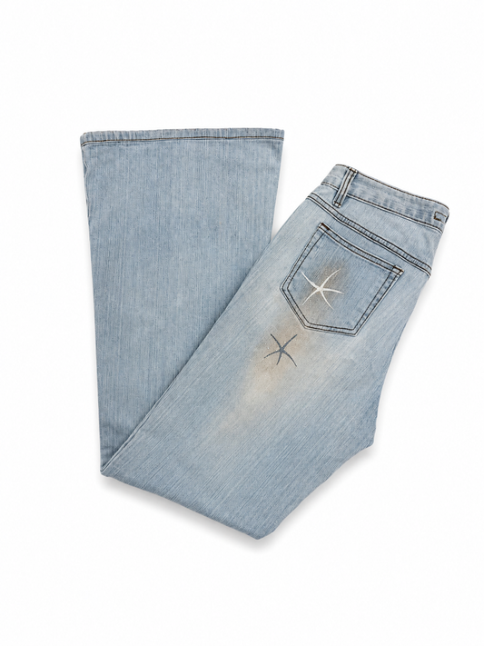 Women's Vintage Light Wash Embroidered Flared Jeans