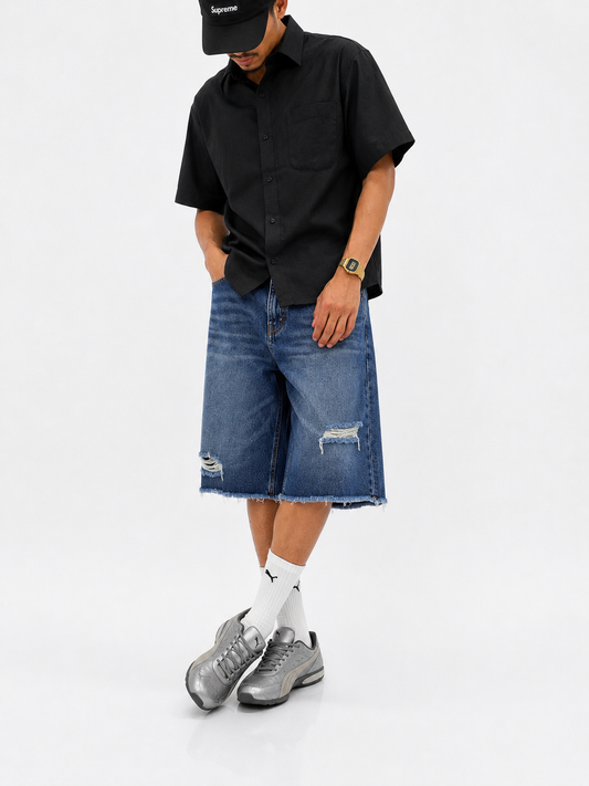 Men's Jorts Distressed Midnight Fade