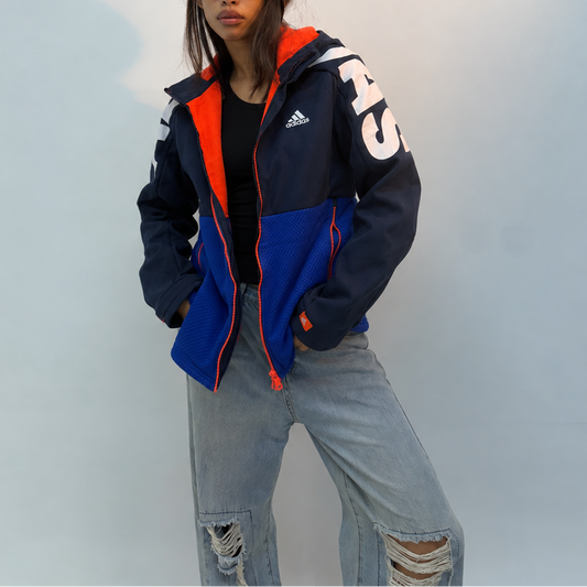 Unisex Navy & Royal Blue Relaxed Fit Hooded Windbreaker Jacket