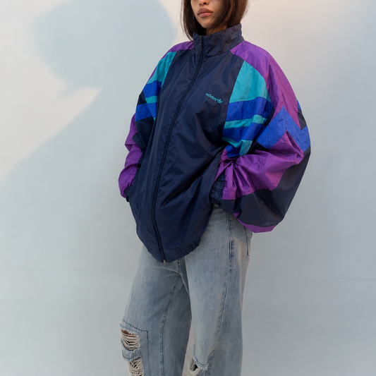 Unisex Purple and Blue Colorblock Windbreaker Jacket