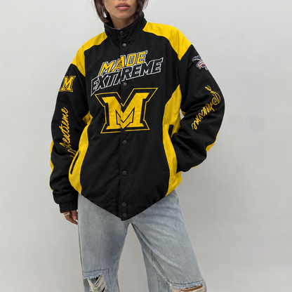 Unisex Black & Yellow Oversized Racing Heavy Windbreaker Jacket