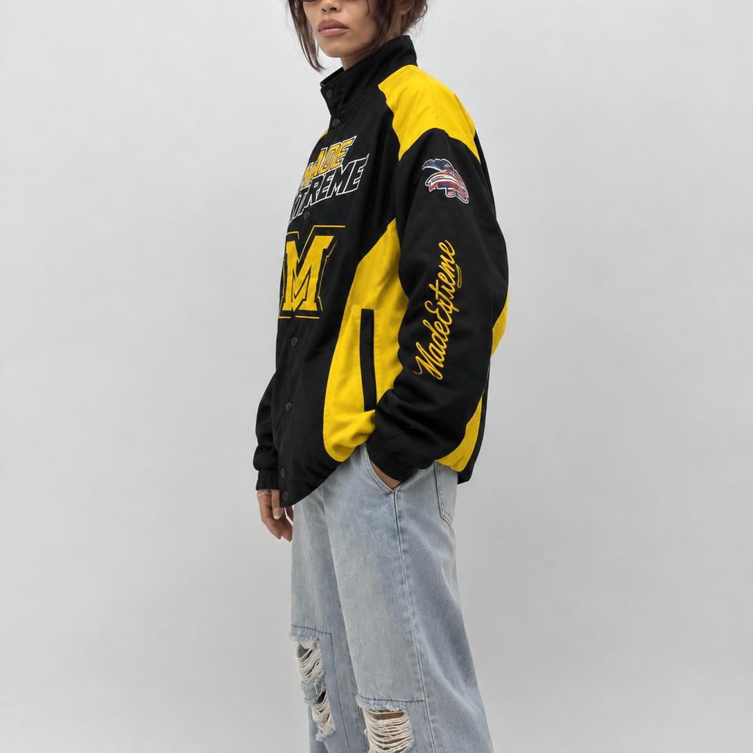 Unisex Black & Yellow Oversized Racing Heavy Windbreaker Jacket
