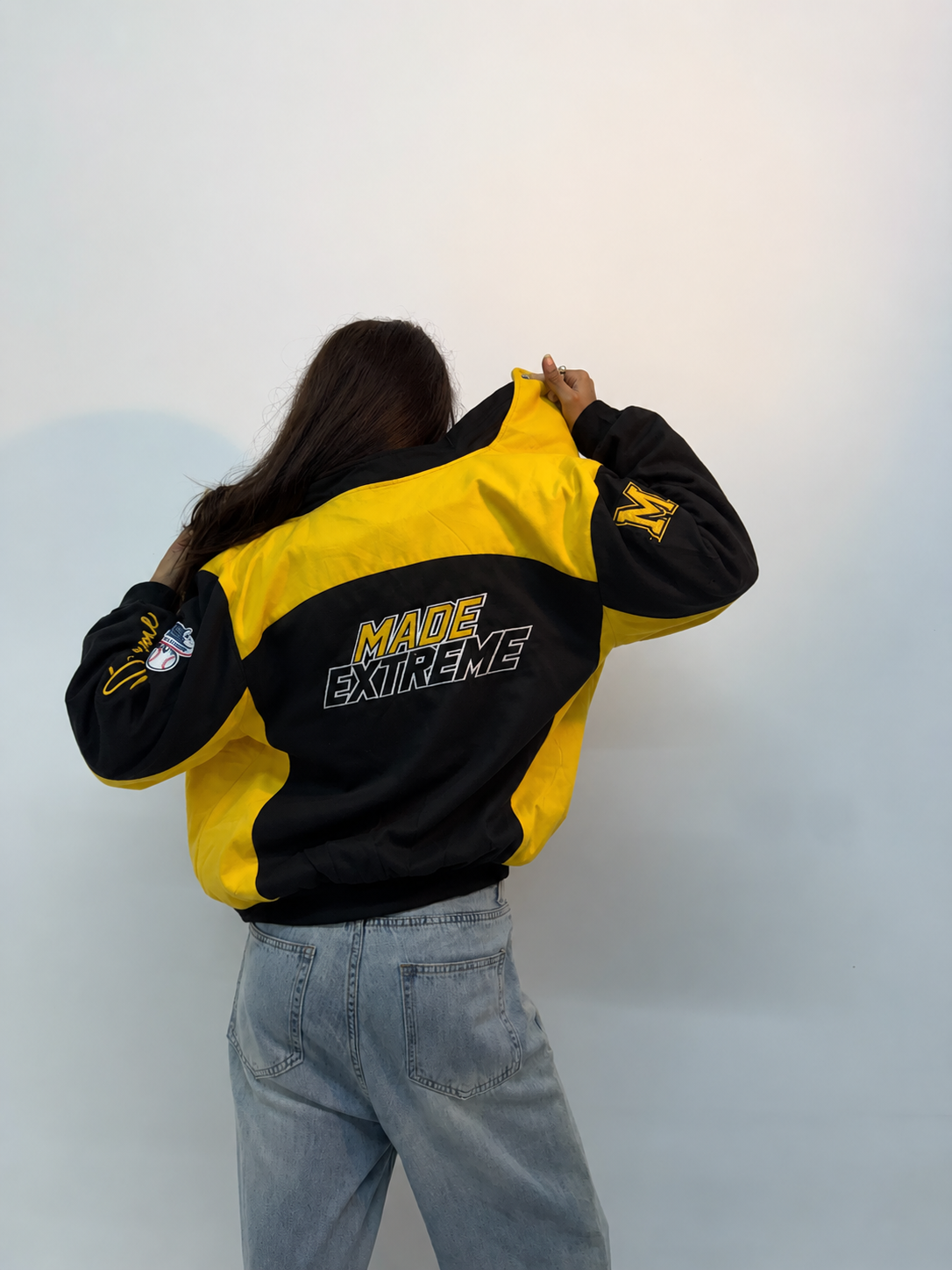 Unisex Black & Yellow Oversized Racing Heavy Windbreaker Jacket