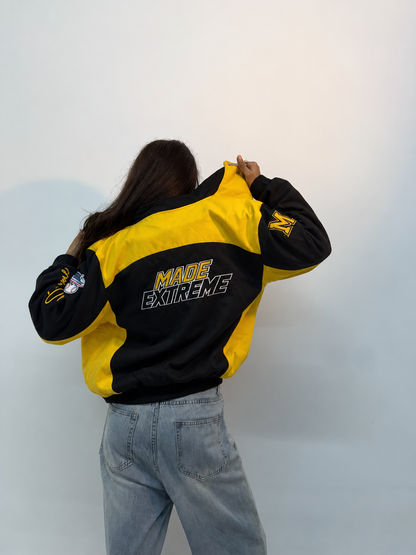 Unisex Black & Yellow Oversized Racing Heavy Windbreaker Jacket