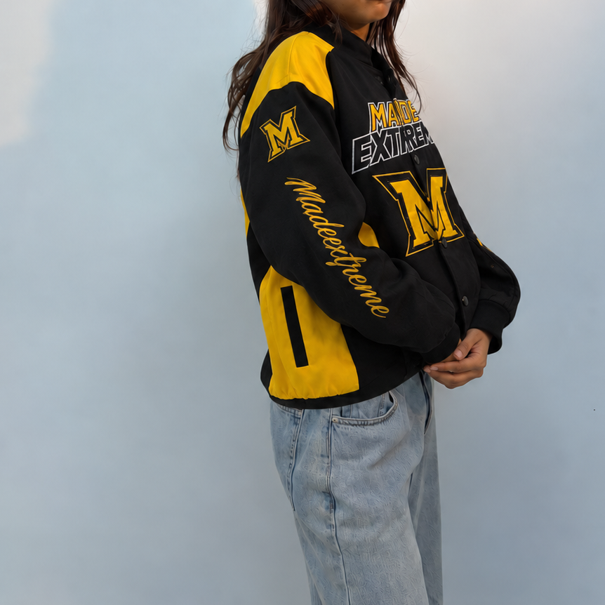 Unisex Black & Yellow Oversized Racing Heavy Windbreaker Jacket