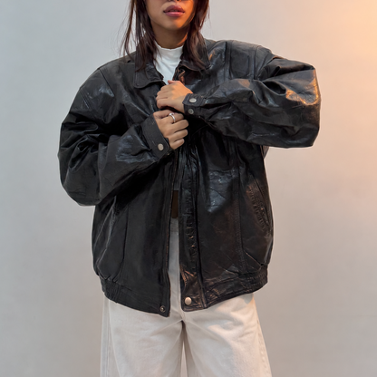 Unisex Vintage Black Oversized Vintage Leather Jacket