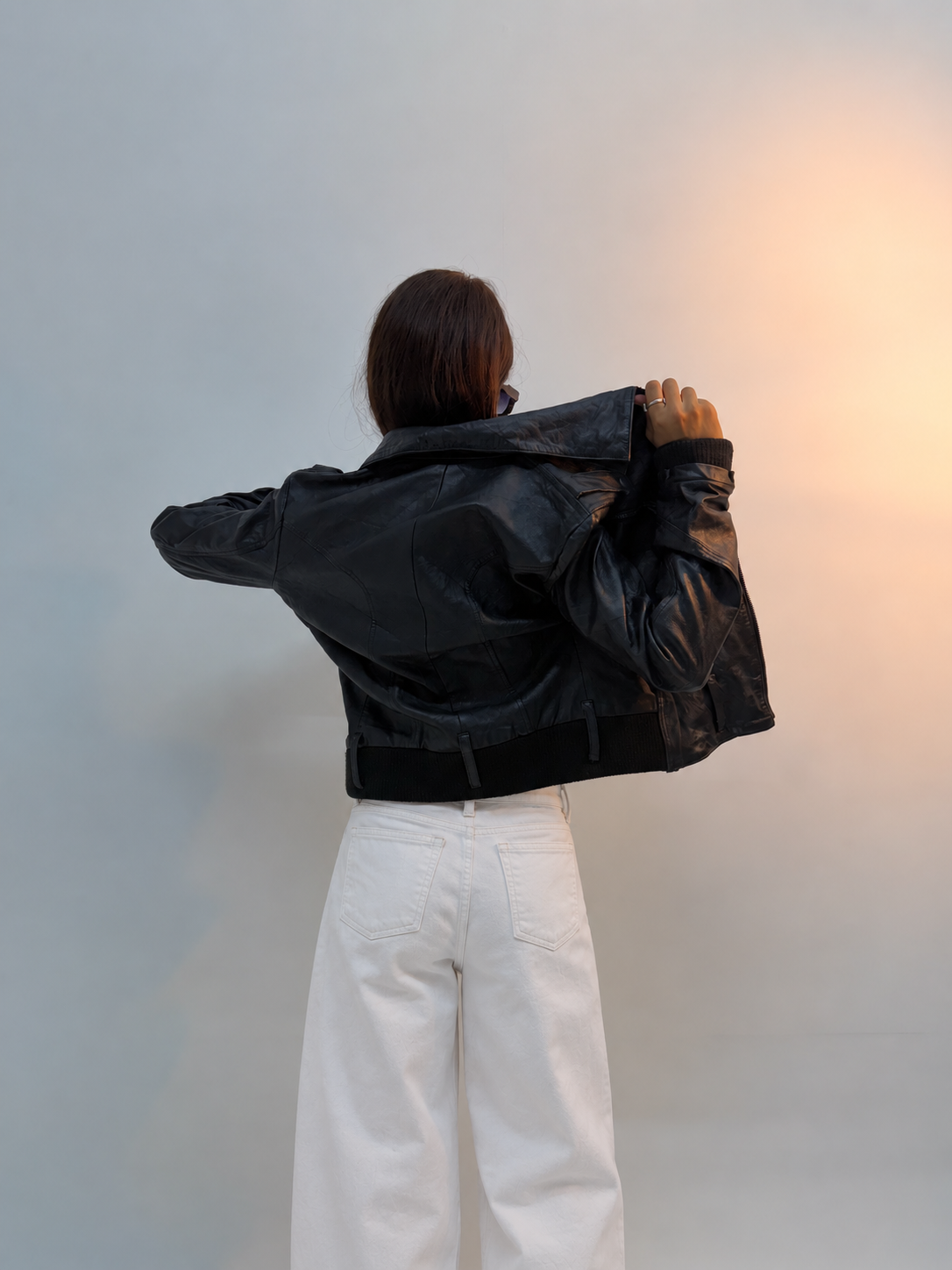 Women’s Black Fitted Zip-Detail Leather Jacket