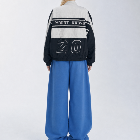 Women’s Black & Grey Oversized Motorsport Graphic Patchwork Lightweight Bomber Jacket