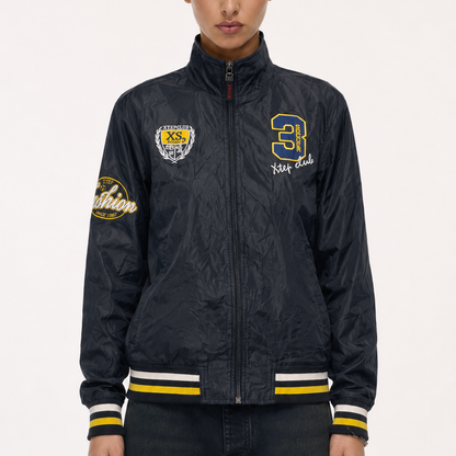 Women’s Xtep Club Black Regular-Fit Embroidered Light Windreaker Jacket