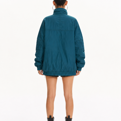 Unisex Vintage Teal Blue Oversized High-Neck Padded Puffed Bomber Jacket
