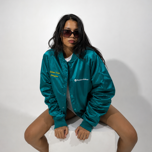 Women's Jacket Vintage Teal Satin Coach