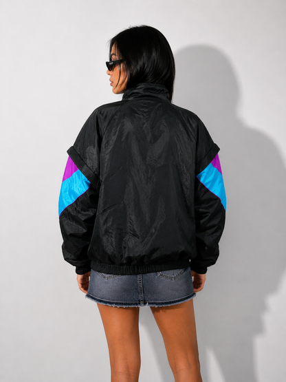Women's Jacket 90s Chevron Panel Full-Zip Windbreaker