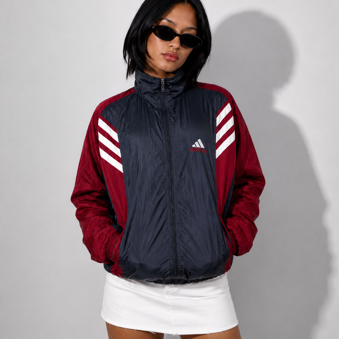 Women's Jacket Vintage Full-Zip Shell Jacket – Burgundy & Black