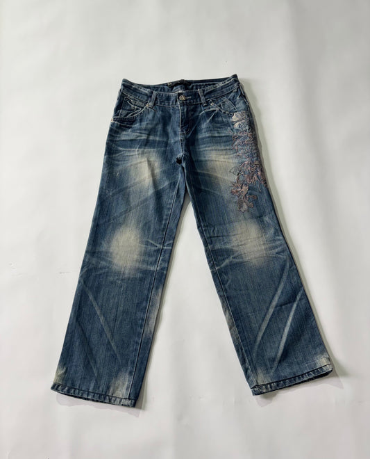 Women's Jeans Embroidered Light Wash Straight-Leg
