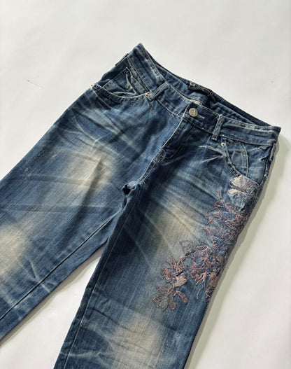 Women's Jeans Embroidered Light Wash Straight-Leg