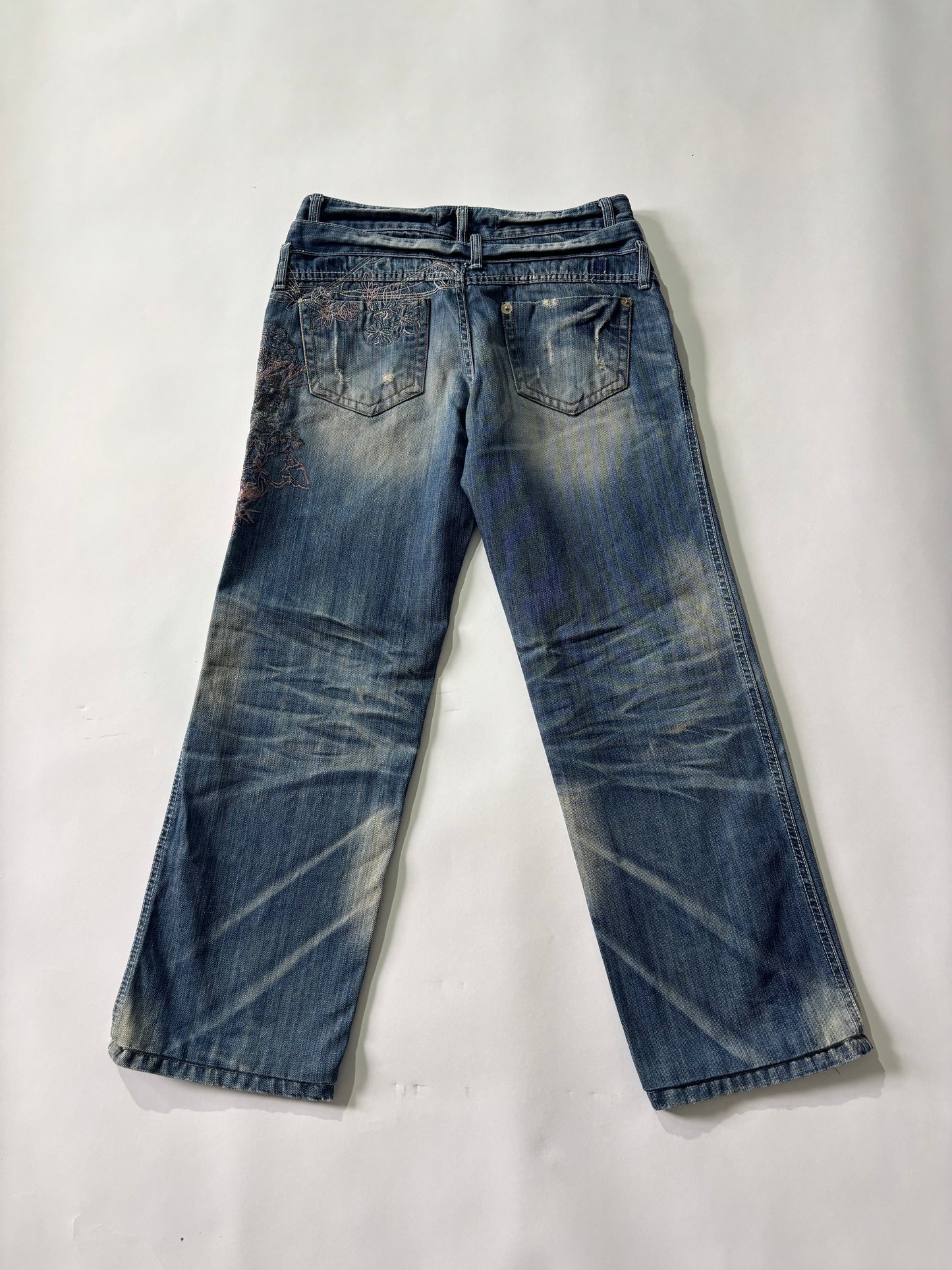Women's Jeans Embroidered Light Wash Straight-Leg