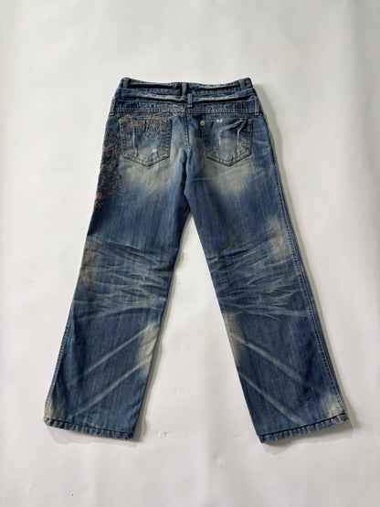 Women's Jeans Embroidered Light Wash Straight-Leg