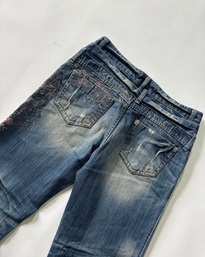 Women's Jeans Embroidered Light Wash Straight-Leg