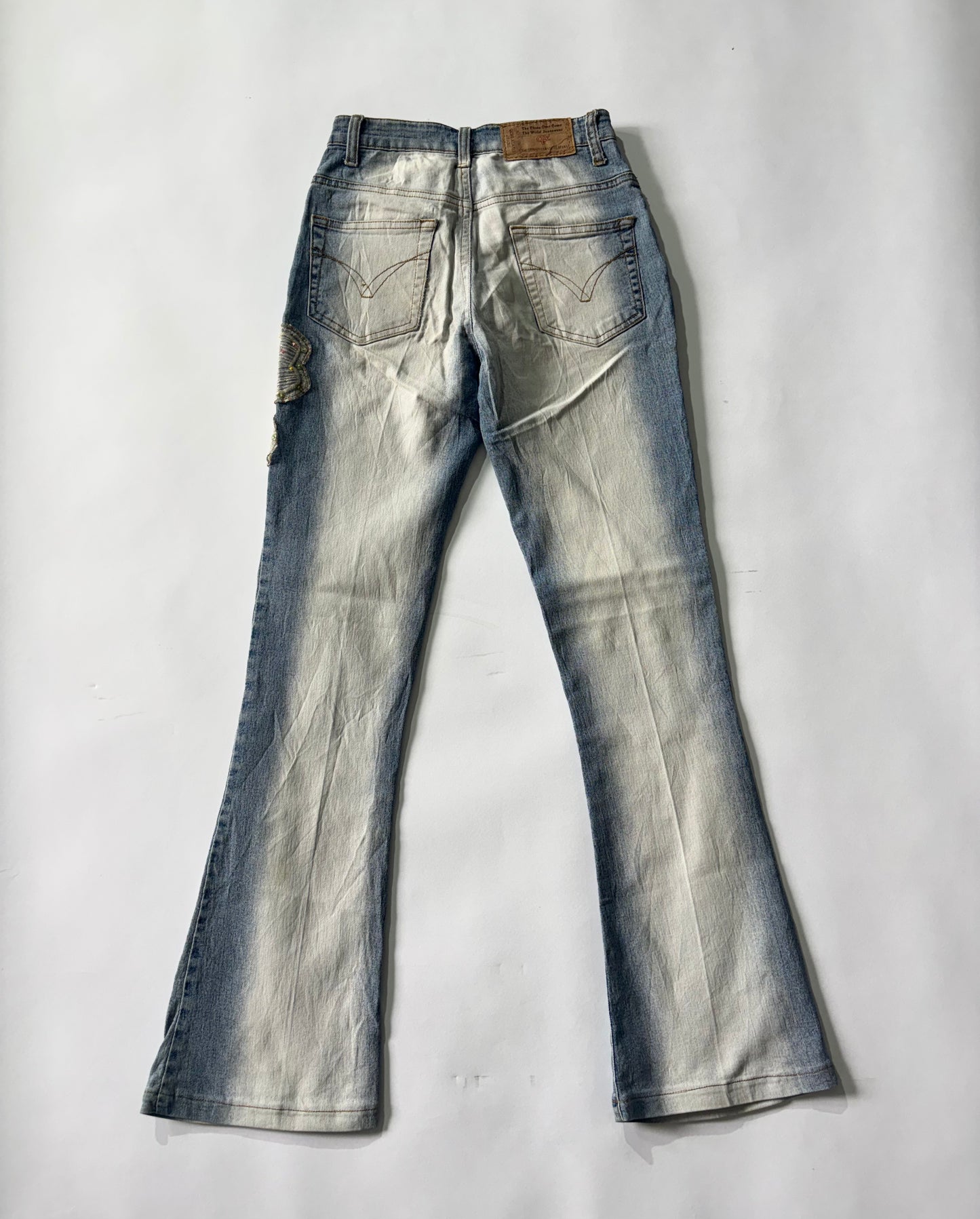 Women's Jeans Floral Embellished Two-Tone Flared