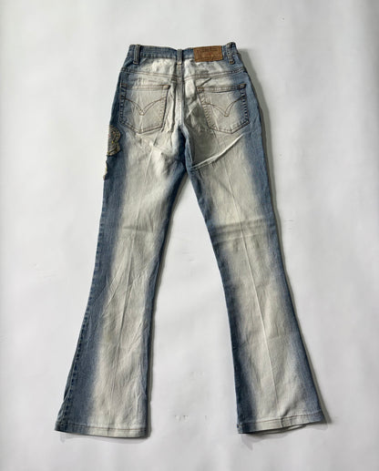 Women's Jeans Floral Embellished Two-Tone Flared