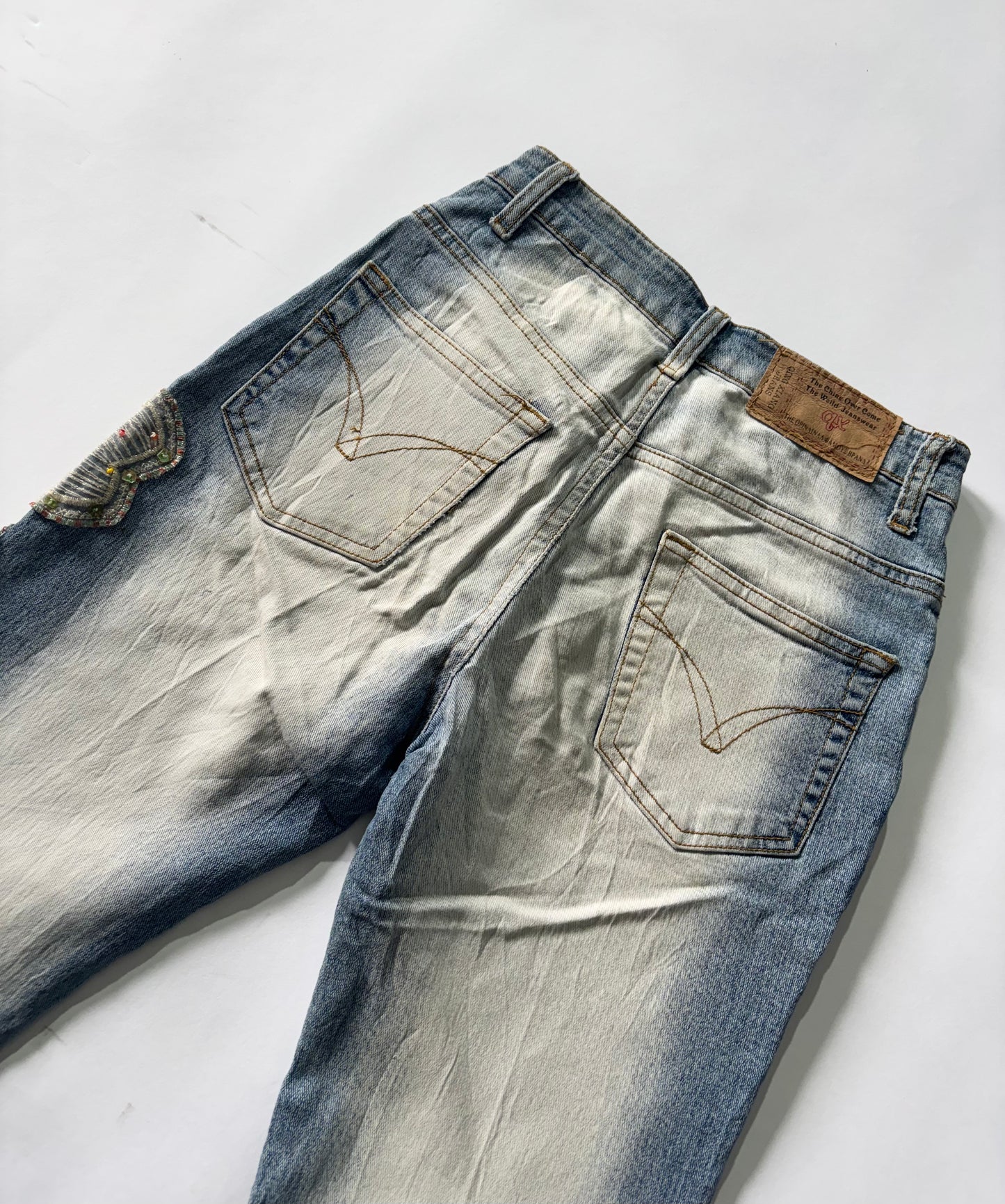 Women's Jeans Floral Embellished Two-Tone Flared