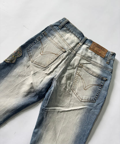 Women's Jeans Floral Embellished Two-Tone Flared
