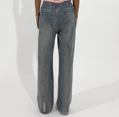 Women's Jeans Distressed Wide-Leg Cargo