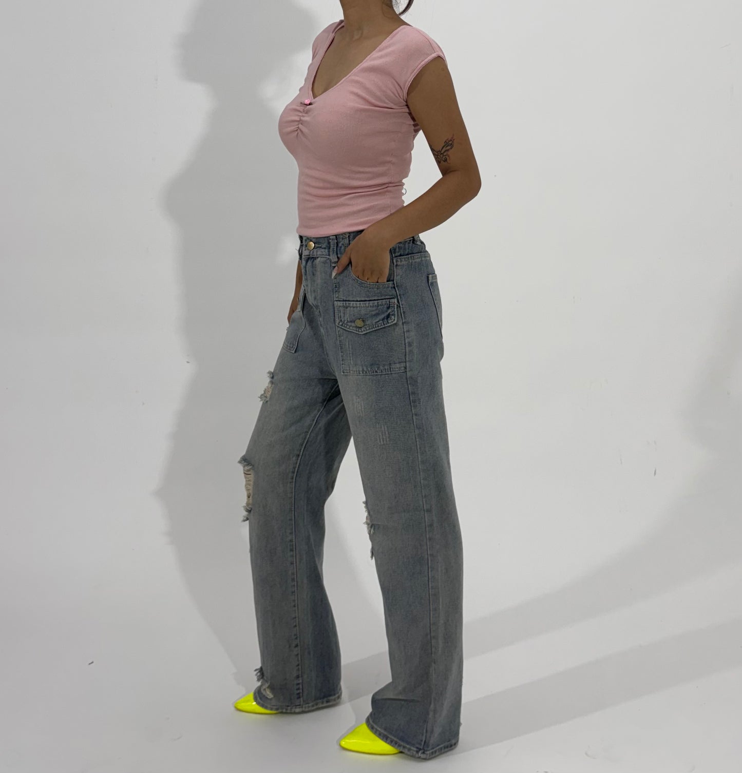 Women's Jeans Distressed Wide-Leg Cargo
