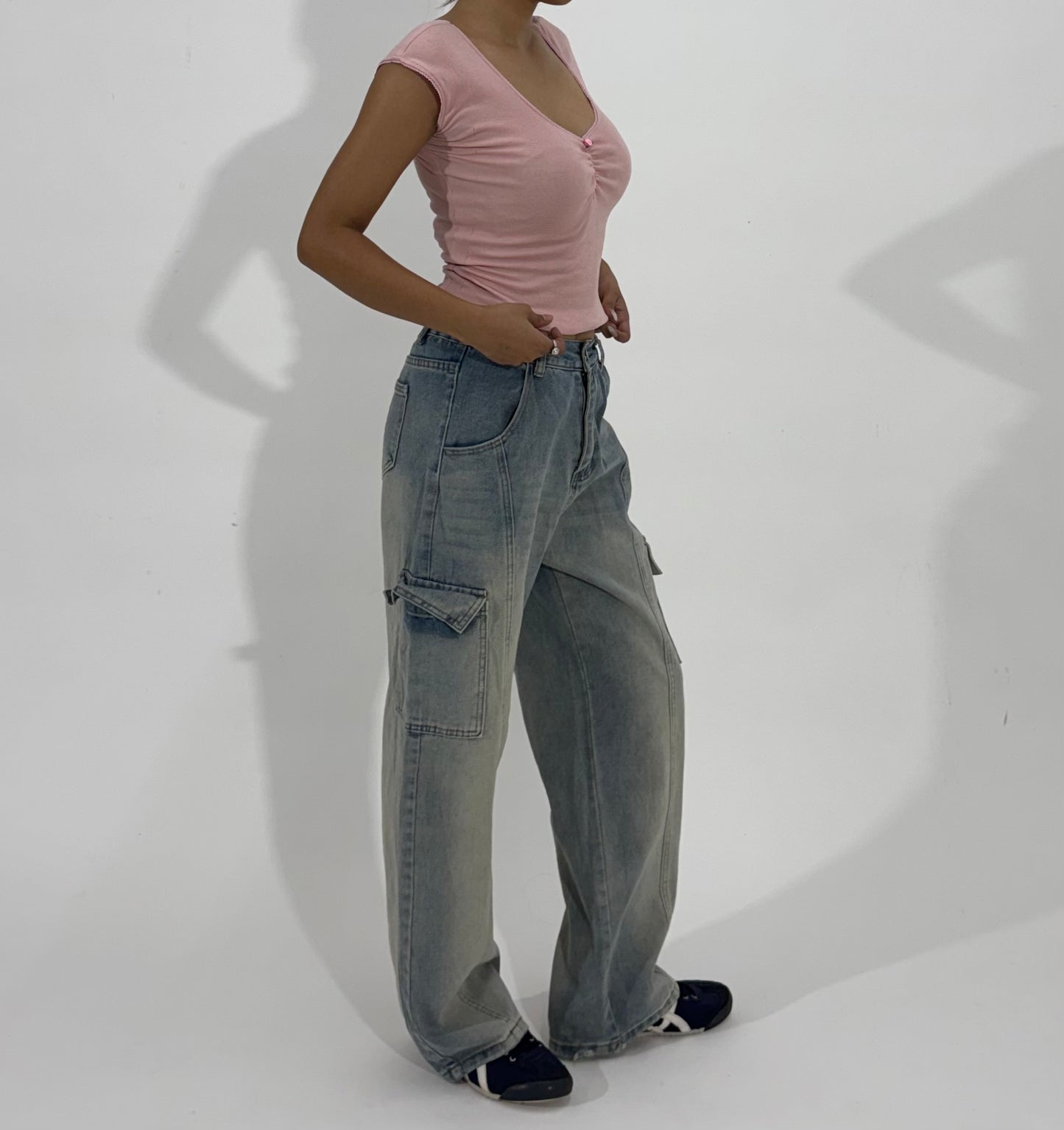 Women's Jeans Light Wash Wide-Leg Cargo